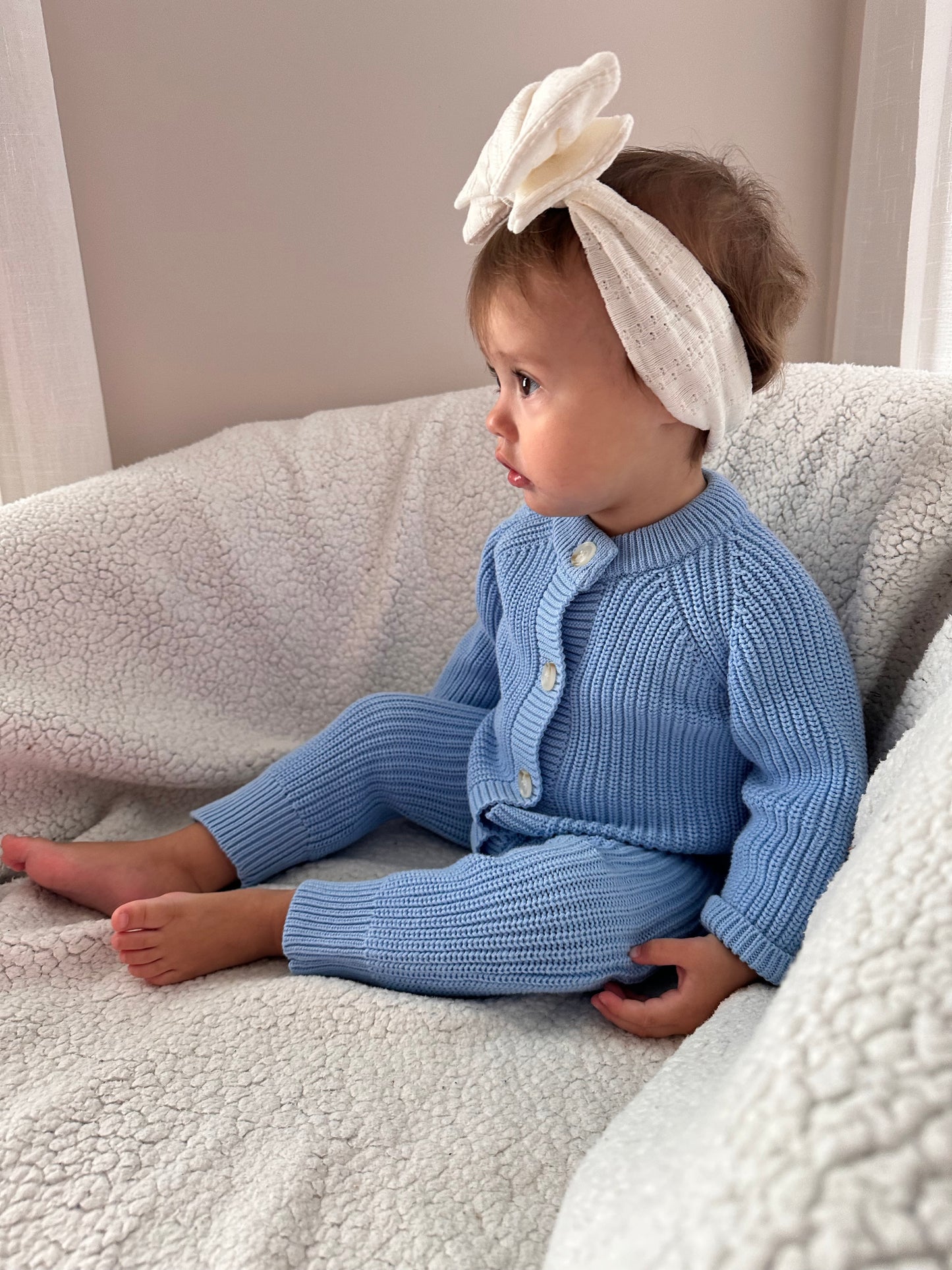 Cotton Knit Baby Romper. BlueBerry