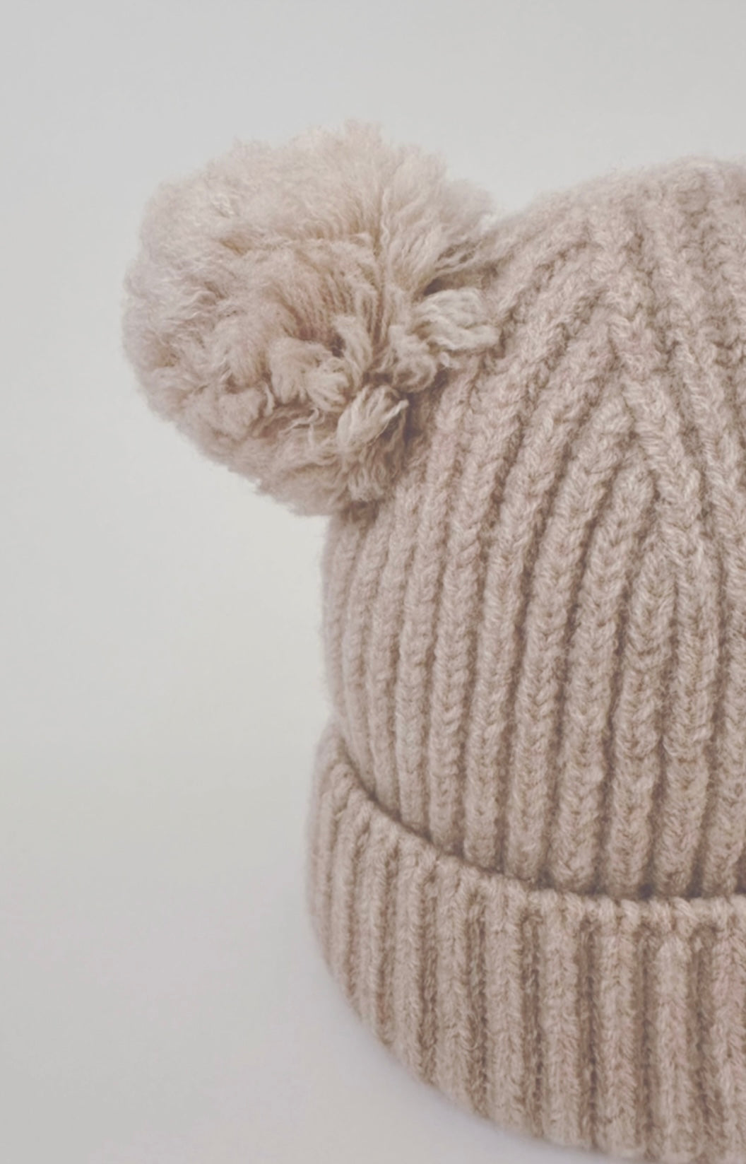 Merino Wool Baby Hat with Double Pom Poms. Oat.