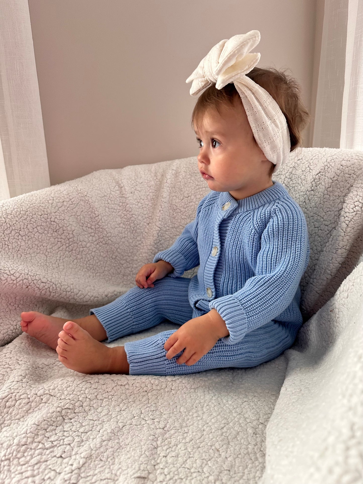 Cotton Knit Baby Romper. BlueBerry