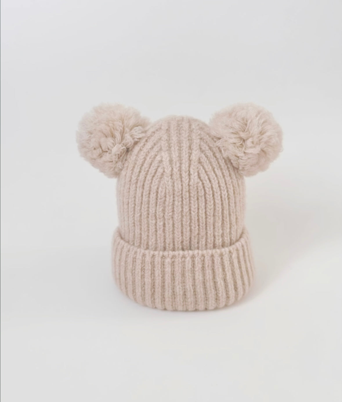 Merino Wool Baby Hat with Double Pom Poms. Oat.