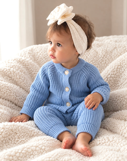 Cotton Knit Baby Romper. BlueBerry