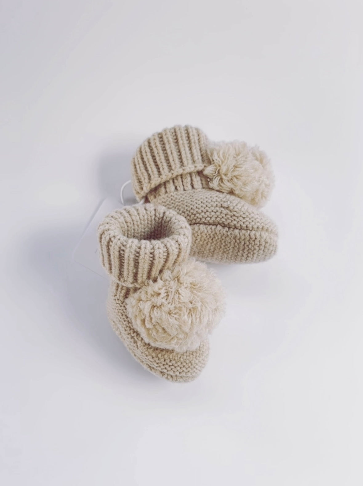 Merino Wool Baby Booties. Pom Pom. Oat