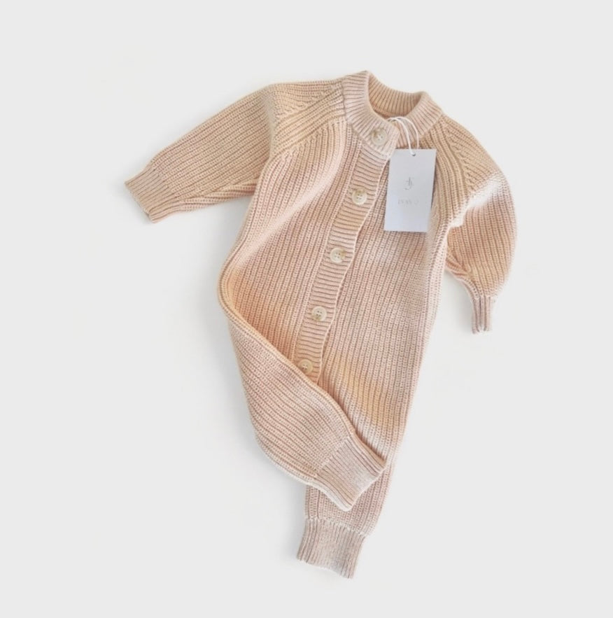 Cotton Knit Baby Romper. Apricot