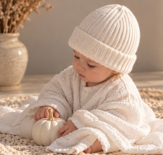 Merino Wool Baby Hat. Off White