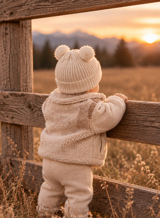 Merino Wool Baby Hat. Double Pom Poms. Off White