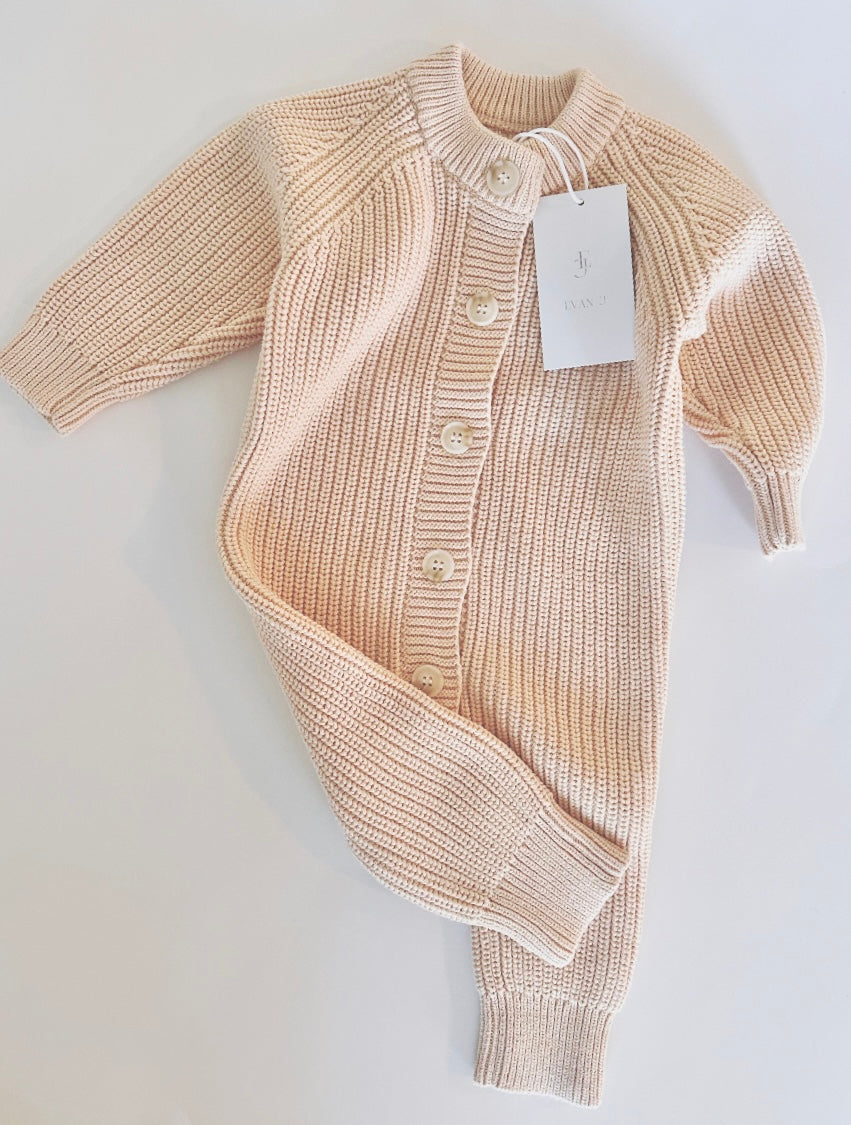 Cotton Knit Baby Romper. Apricot