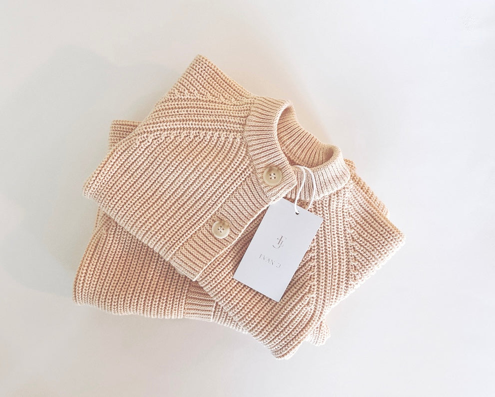 Cotton Knit Baby Romper. Apricot