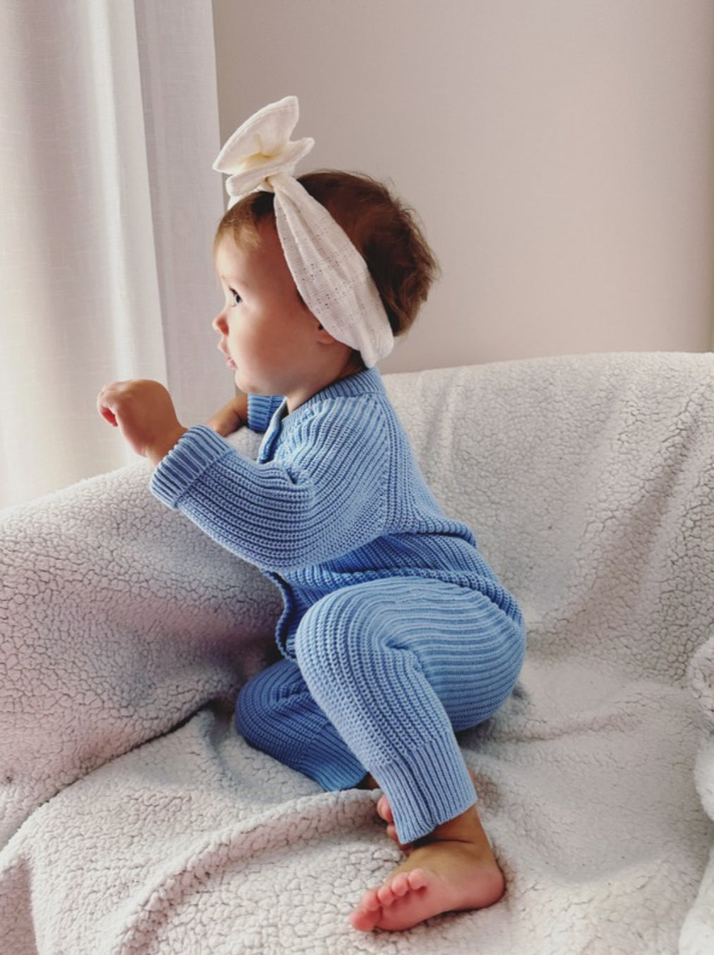 Cotton Knit Baby Romper. BlueBerry