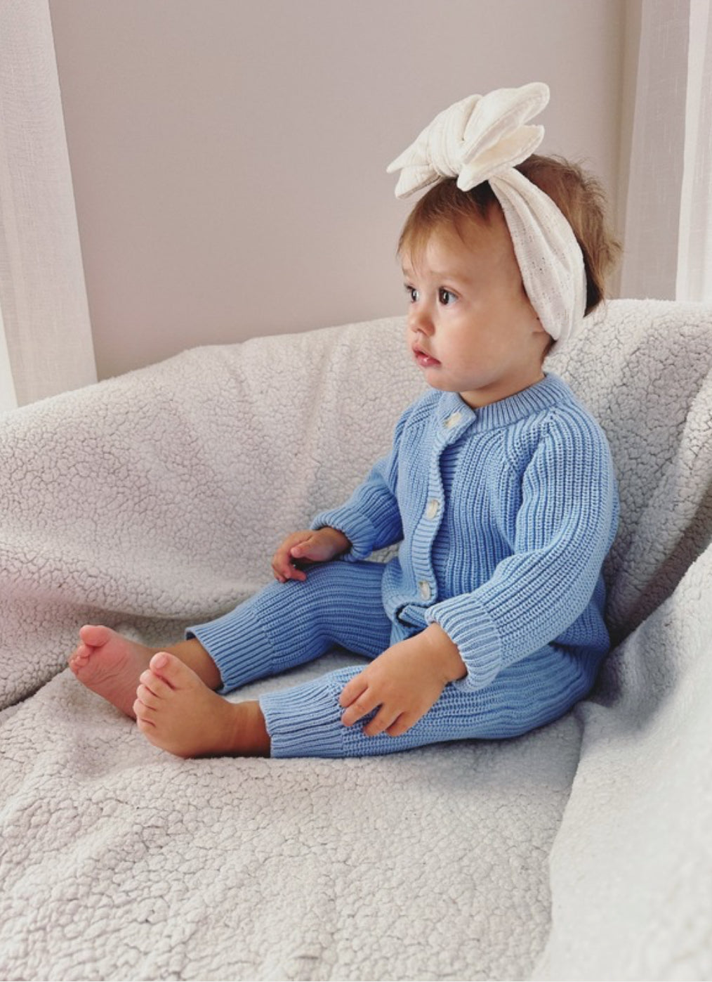 Cotton Knit Baby Romper. BlueBerry