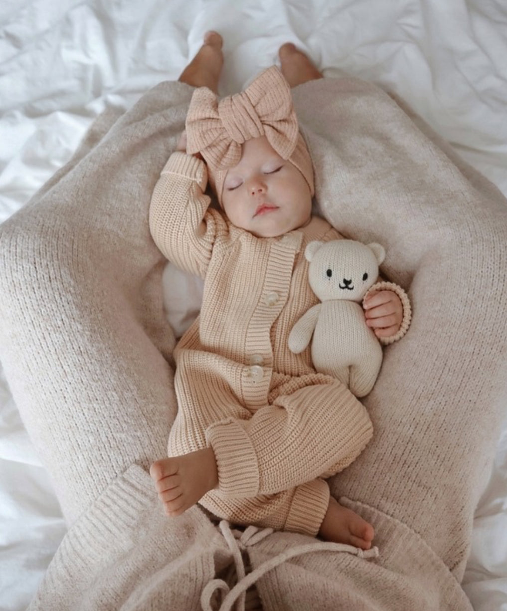 Cotton Knit Baby Romper. Apricot