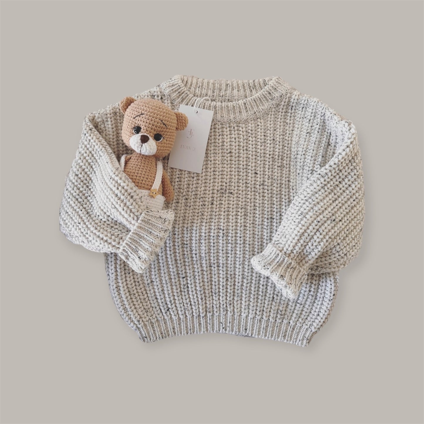 Cotton Knitted Sweater. Vanilla Fleck