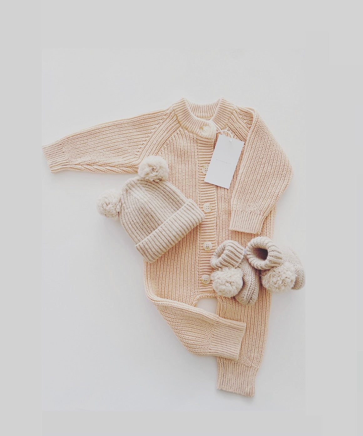 Cotton Knit Baby Romper. Apricot