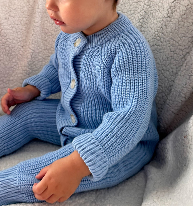 Cotton Knit Baby Romper. BlueBerry